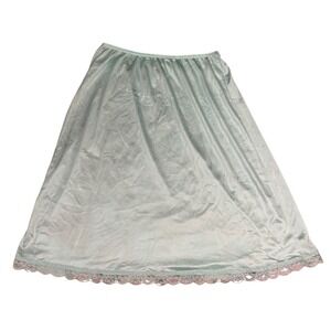 Vintage Slip Skirt Light Blue Lace Trim Elastic Waist Midi Vintage Size Large